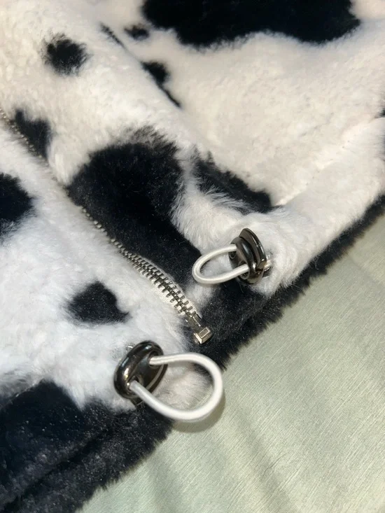 Women’s Black & White Faux Fur Cow Print Jacket - Picture 2 of 9